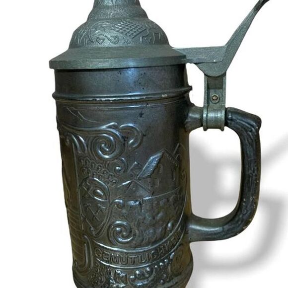 KW-264 Beer Stein "EIN PROSIT DER GEMUTLICHKEIT" Gun Metal grey GLASS Vintage 7” - Picture 2 of 10